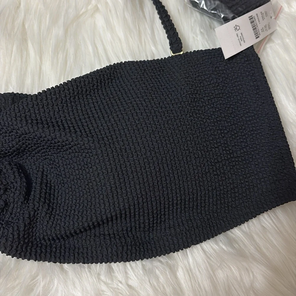 NWT J. Crew Black Heritage Textured O-Ring Bandeau Bikini Top Only Size 2X